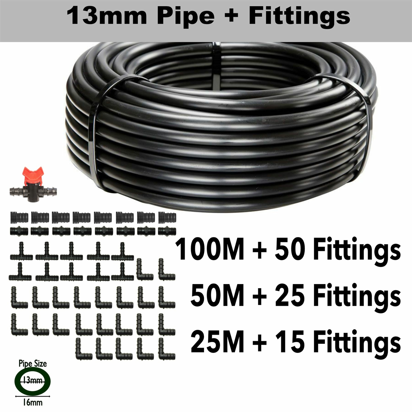 13mm ID (16mm OD) Black Irrigation pipe plus fittings eBay