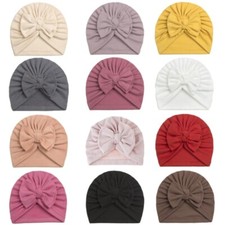 Baby Girls Turban Hat Bowknot Decor Newborn Beanie Cap Stylish Warm Bonnet Cap
