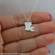 Louisiana State Charm Necklace - Sterling Silver LA