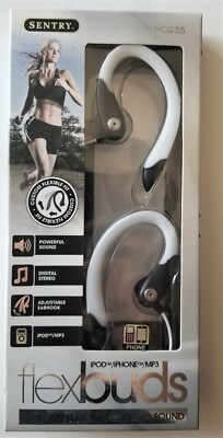 NEW! Sentry Flexbuds Flexible Fit Headphones (White) w/ 3.5mm Headphone Jack