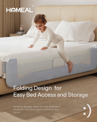HOMEAL Bed Rail for Toddlers, 32in Foldable Toddler 1Side 32in, Grey - Picture 4 of 6