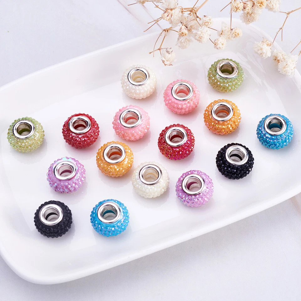 100Pcs Opaque Resin European Large Hole Rondelle Beads Double Cores  14x9.5mm - Image 3 of 4