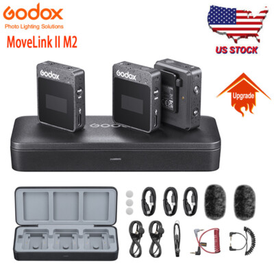 US Godox MoveLink II M2 Transmitter Receiver Lavalier Microphone for Smartphone