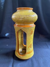Bitossi pottery candlestick holder Rosenthal Netter MCM Italian Paisley Gold