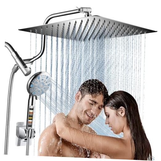 12 Inch All Metal 3-Way Rain Shower Head, High Pressure Shower Head, Chrome
