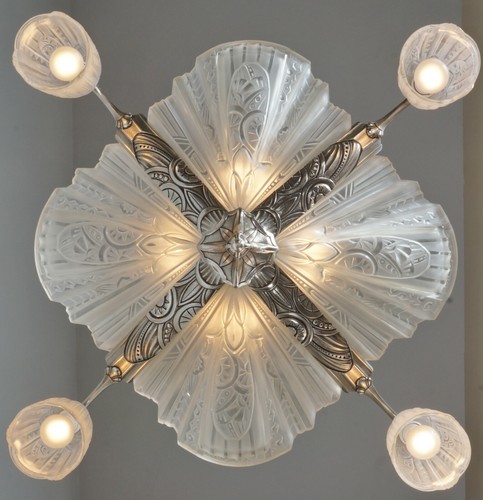 JAMAIN & FRONTISI : FRENCH 1930 ART DECO CHANDELIER .... lamp muller era France - Picture 6 of 13