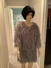 LOLA GREEN SHAGGY FAUX MONGOLIAN BOHEMIAN FUR  FURRY GLAM RAVE COAT LARGE