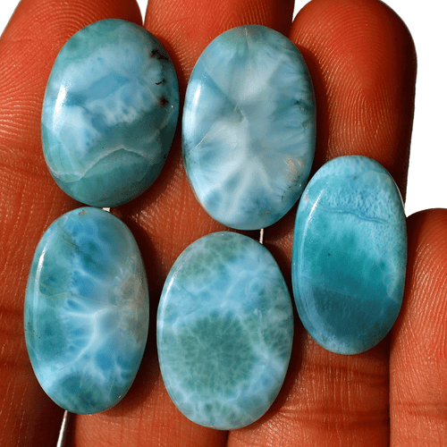 Lotto 5 pezzi pietre preziose cabochon ovali naturali dominicane Larimar alta qualità 20 mm-23 mm - Foto 8 di 13