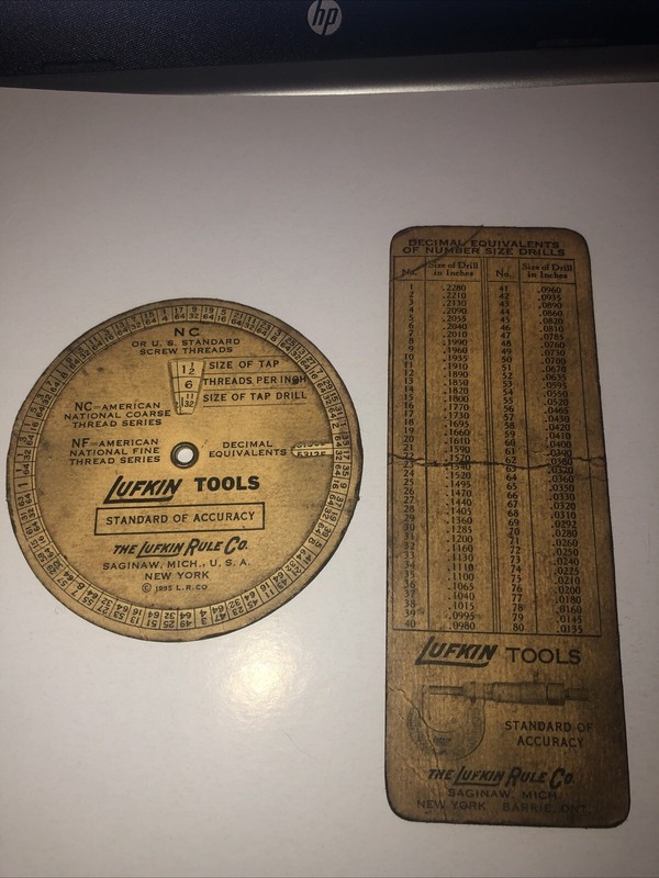 1935 Lufkin Tools Charts NC Screw Threads Circular Slide Rule Tap Drill Sizes