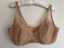 NWT 46DD Curvy Couture Sheer Embroidery Lace Beige Nude Bra Full Figure 1296