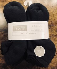 THE CHILDREN S PLACE Lil Kids SMALL Shoe Size 11-13 Black Ankle Socks 10-Pack