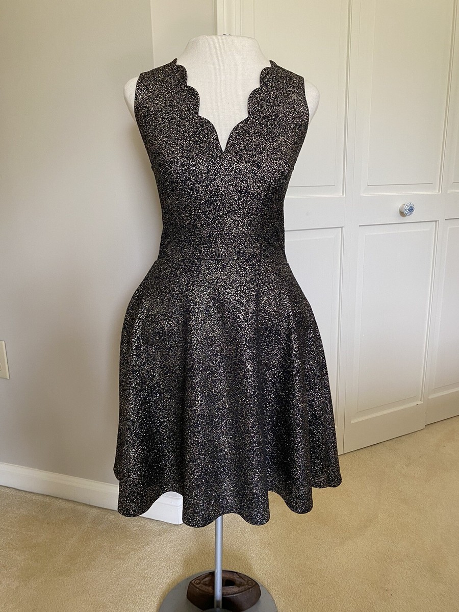 Aqua Scalloped Neck Dress Gold And Black Small | eBay
