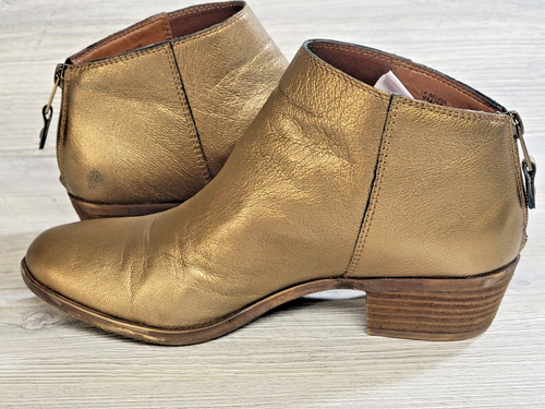 Lucky Brand Belvva Ankle Boots Womens 8M Gold Leather Rear Zip Pre-owned - Picture 8 of 10