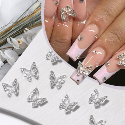 10pcs Silver Gold Metal Shiny Star Butterfly Nail Decorations DIY 3D Rhinestones