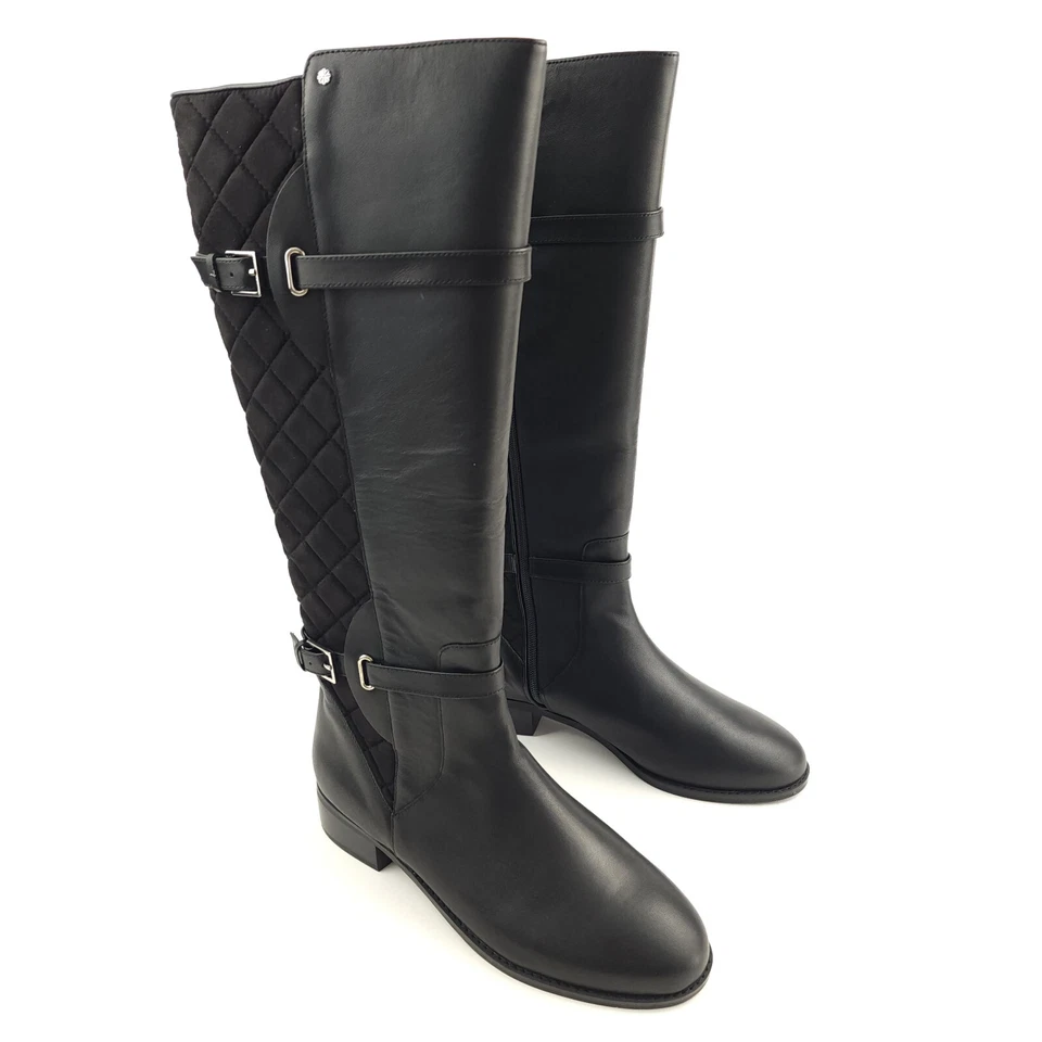 Isaac Mizrahi Live Wide Calf Quilted Leather Riding Boots 9 Wide - Image 2 of 4
