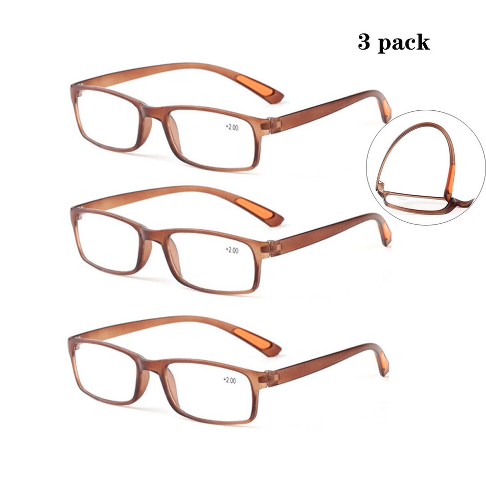 3 PCS TR90 Reading Glasses Unisex Black / Brown Plastic Frame +100 to +400 eBay