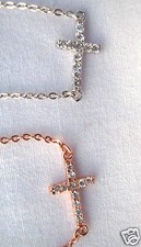 Sterling Silver Cross Pendant Necklace w/Cubic Zirconia Silver or Rose Gold