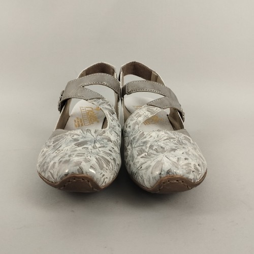 Zapatos Rieker Mary Jane para mujer 5 zapatos de salón de cuero metálico tacón bajo florales cómodos - Imagen 2 de 15