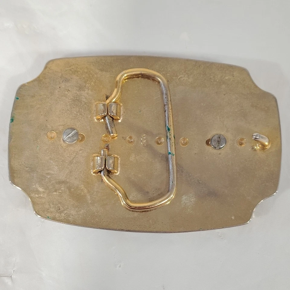 Hebilla de cinturón occidental tono floral dorado y negro con centro de ágata marrón vintage Foto 2 de 4