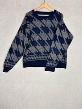 Unbranded, Men's Blue  Grey Patterned Round Neck Pullover Jumper, One Size