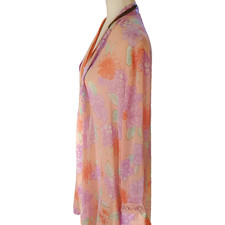XL DELICATES Chiffon Lounging Robe w Lace  Satiny Trim Open Front Long Sleeve