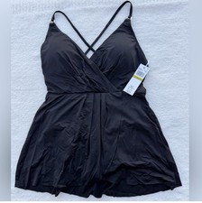 Anne Cole Womens Live In Color Surplice Skirted Swim Dress Black Size 14
