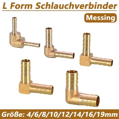 Schlauchverbinder Winkel 90°L Form Schlauch Tülle Messing 4mm 6mm 8mm 10mm-19mm