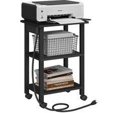 TUTOTAK 3 Tier Printer Stand Rolling Printer Cart Power Outlets USB Ports Mobile