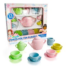 Porcelain Tea Set for Little Girls Kids Tea Party Toy with Teacups and Sauc...