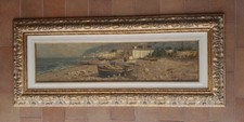 Andrea Marini quadro marina con barche dipinto a mano 20x80 cornice+certificato