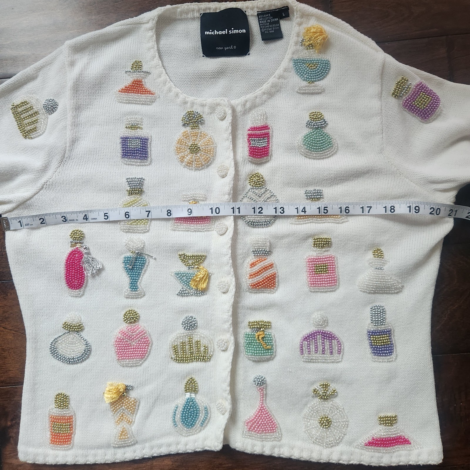 Vintage Michael Simon  Perfume Bottle Cardigan Women Large, Beaded