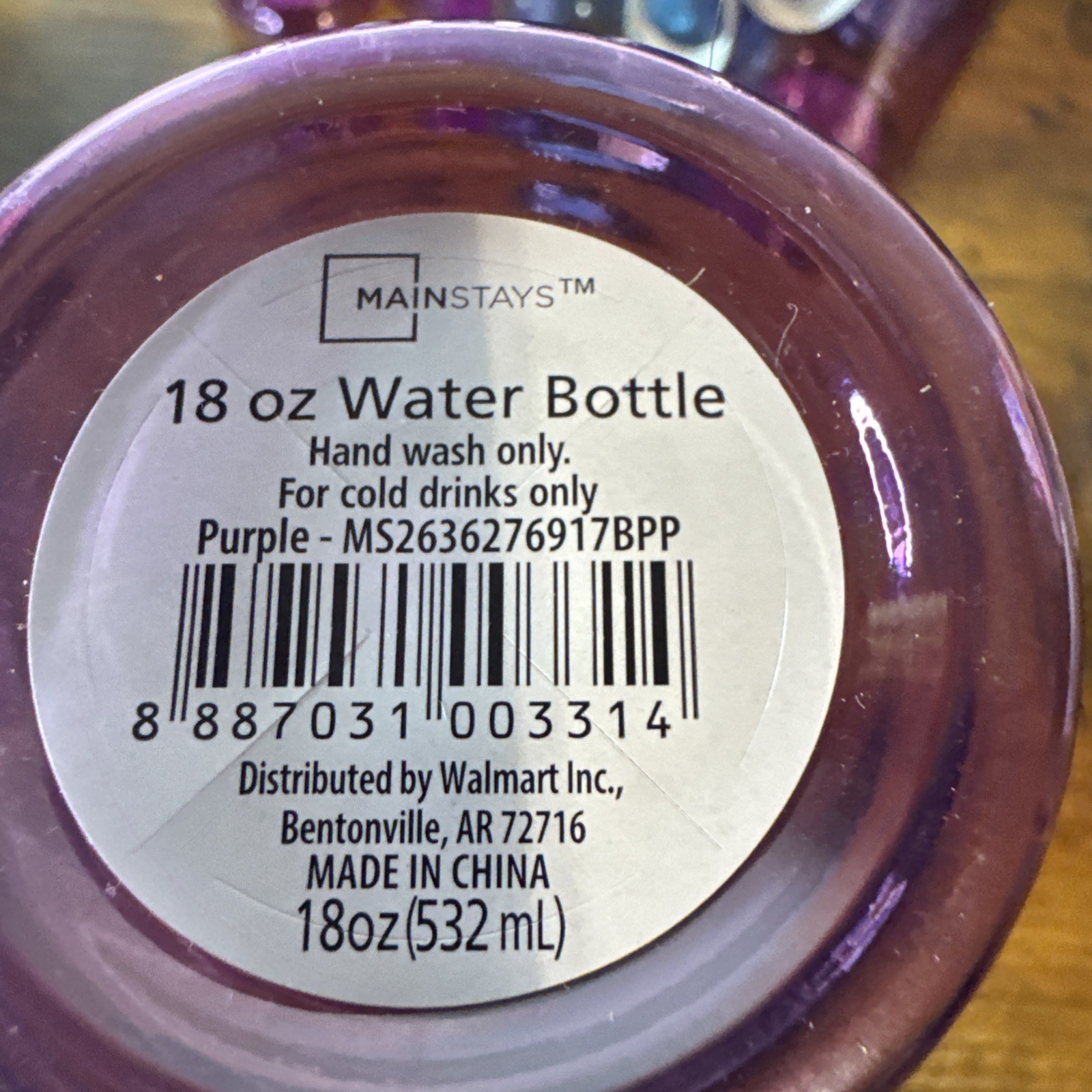 Mainstays 18 oz Plastic  Bottle With Stainless Screw Cap Lid with Strap