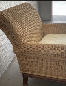 Antique Henry Link Handwoven Rattan Armchair With Ralph Lauren DustCover