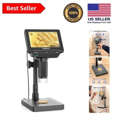 DM4W Digital Coin Microscope with LED Scale: 4.3'' HD Display, 200X Magnification