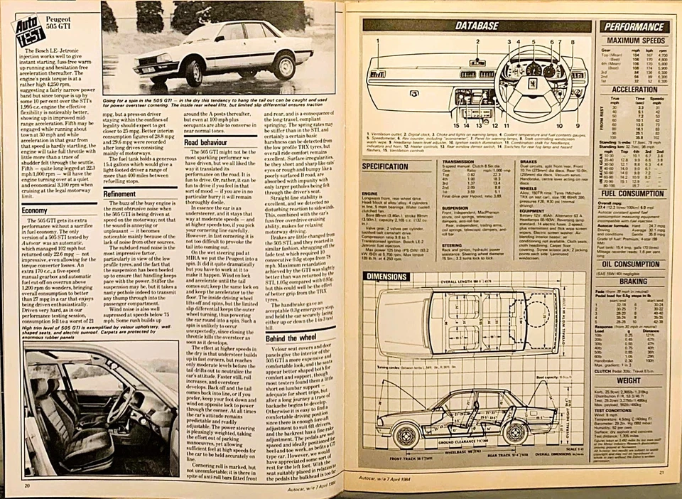 AUTOCAR MAGAZINE 07-APR-84 - Peugeot 505 GTi, Kougar Monza, Daihatsu Charade - Image 4 of 4