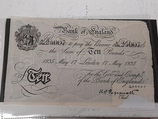 1935 Bank of England £10 Ten Pound White Note K148 25007 Vintage Rare ephemera
