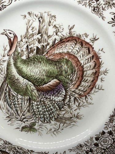 Vintage Johnson Brothers Wild Turkeys Brown Dinner Plate Native American Stamp - Picture 6 of 14