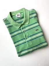 Vintage Lacoste Men  s Pique Polo Shirt - Lime Green Striped - Size 6 Adult M