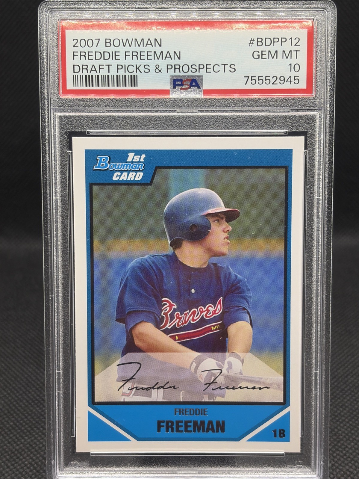 2007 Bowman #BDPP12 Freddie Freeman Draft Picks & Prospects PSA 10 GEM MT view 1