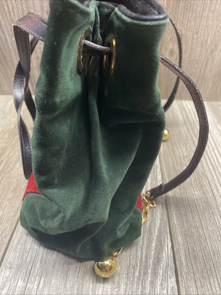 Bolso Bandolera Rojo Gamuza Cordón Mediano Cartera Cubo Rojo Verde Negro Foto 2 de 4