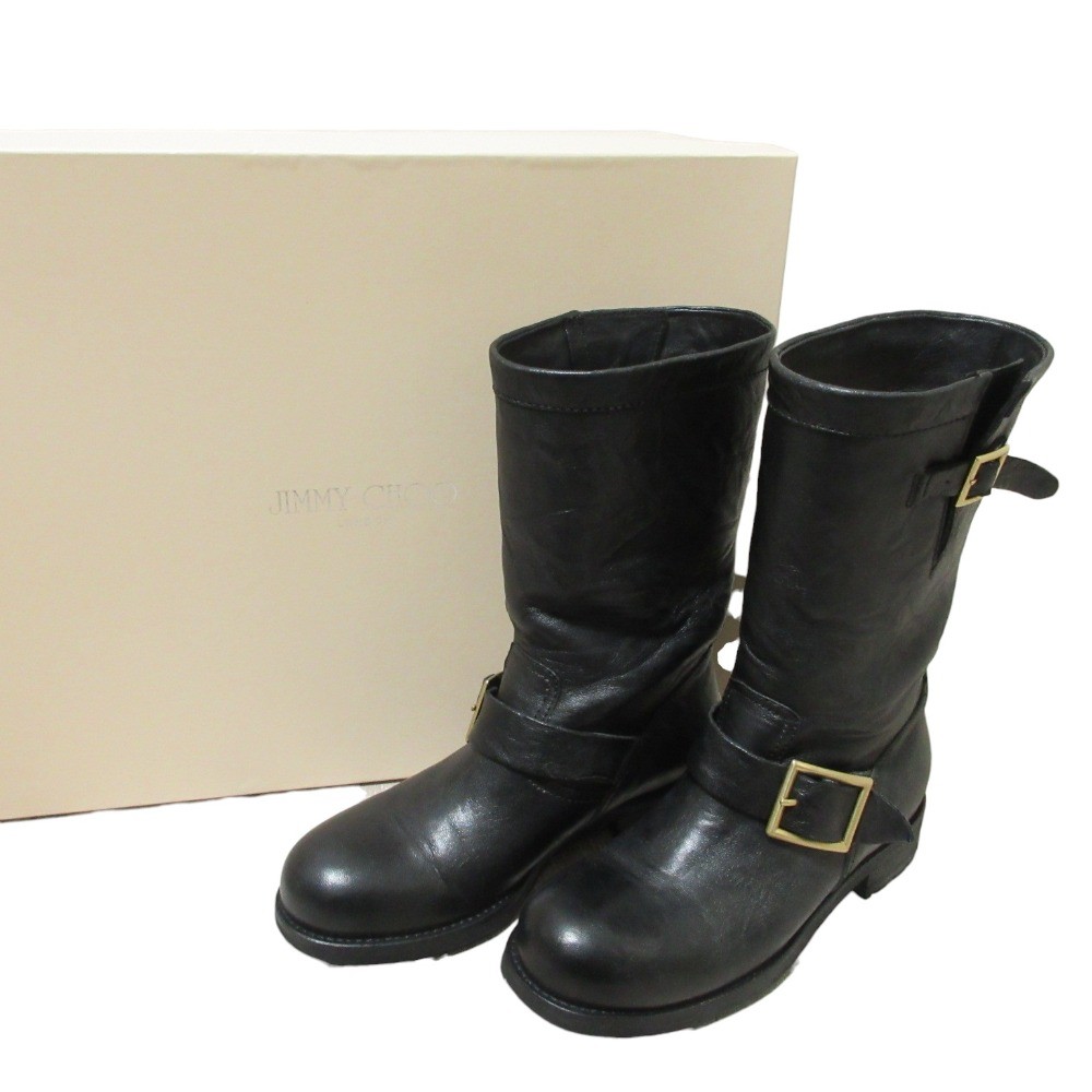 靴 JIMMY CHOO engineerboots grunge 37.5 JIMMY CHOO BIKER Leather Engineer Boots, Size 35.5, Black Women
