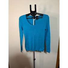 Ann Taylor Loft Womens Turquoise Blue Scoop Neck Long Sleeve Knit Sweater Small