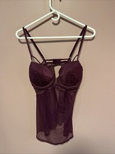 La Senza XL Bra Top Babydoll Underwire Purple Strappy Sheer Open Back Cage