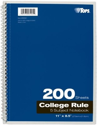 Cardinal Brands 65581 5-Subject Notebook 200 Sheets 8.5''x11''