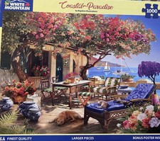 Coastal Paradise White Mountain Puzzle 1000pcs Boat Tropical Poster Included