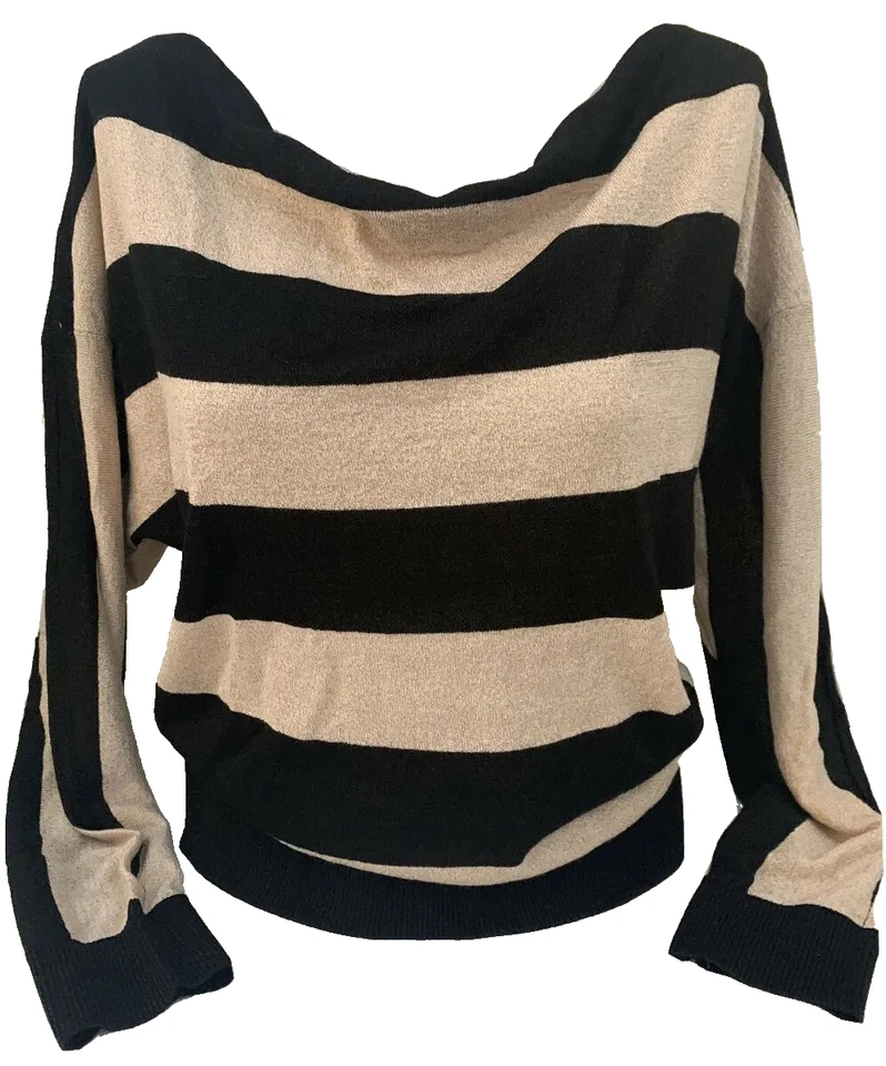 Suéter de punto a rayas INC para mujer Pullover Cascada negro dorado talla mediana Foto 2 de 4