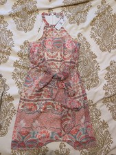 Guess SL Shenna Print Dress Small, New With Tags $108, Halter, Key Hole