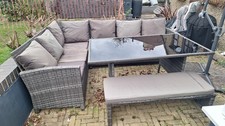 Rattan Outdoor Corner Sofa With Glass Top Table In Grey .