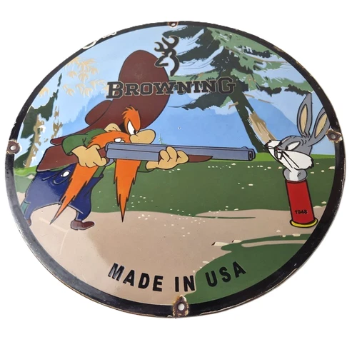 Vintage Browning Sign - Firearms Collection Shotgun Ammo Gas Pump Porcelain Sign