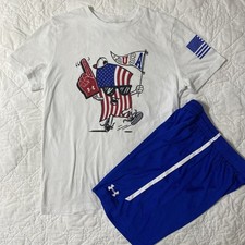 Youth UA Under Armour Short  T-Shirt Set Outfit, YMD, Medium, Freedom USA